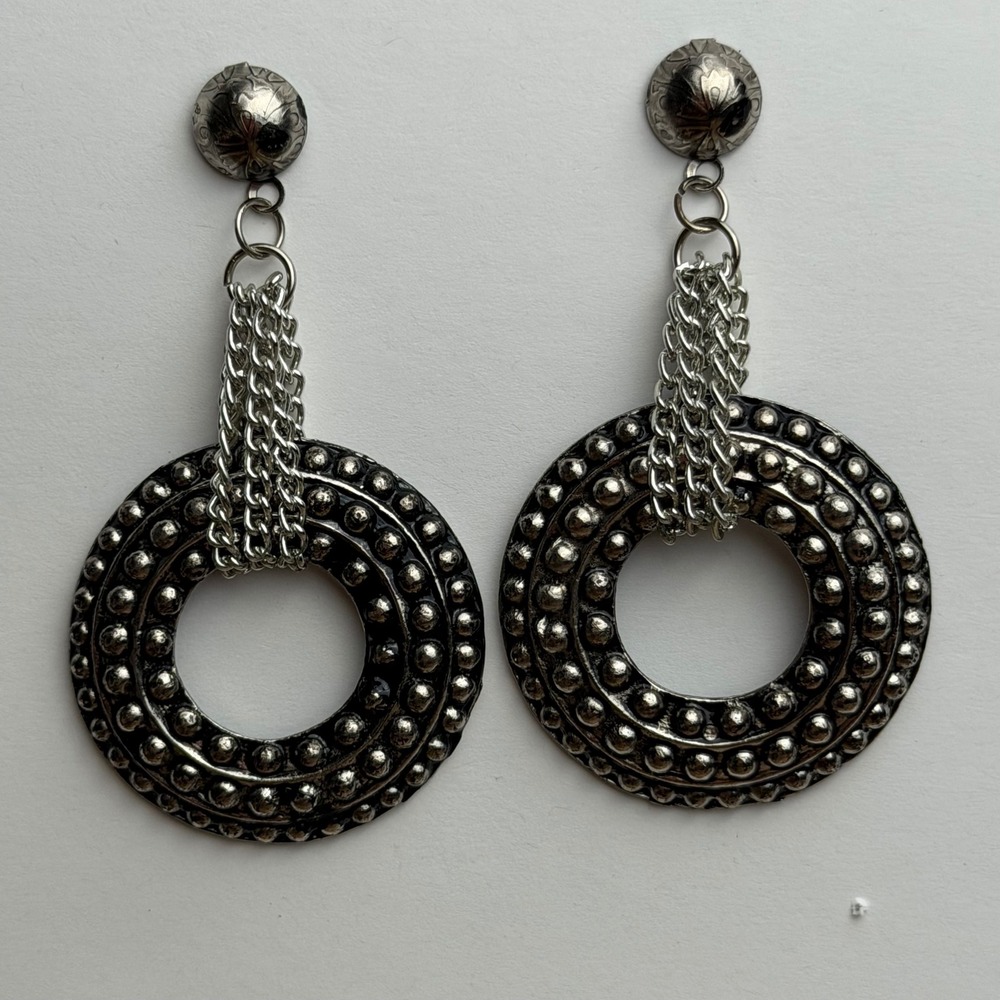 1980s Textured Drop Earrings Women OS Silver